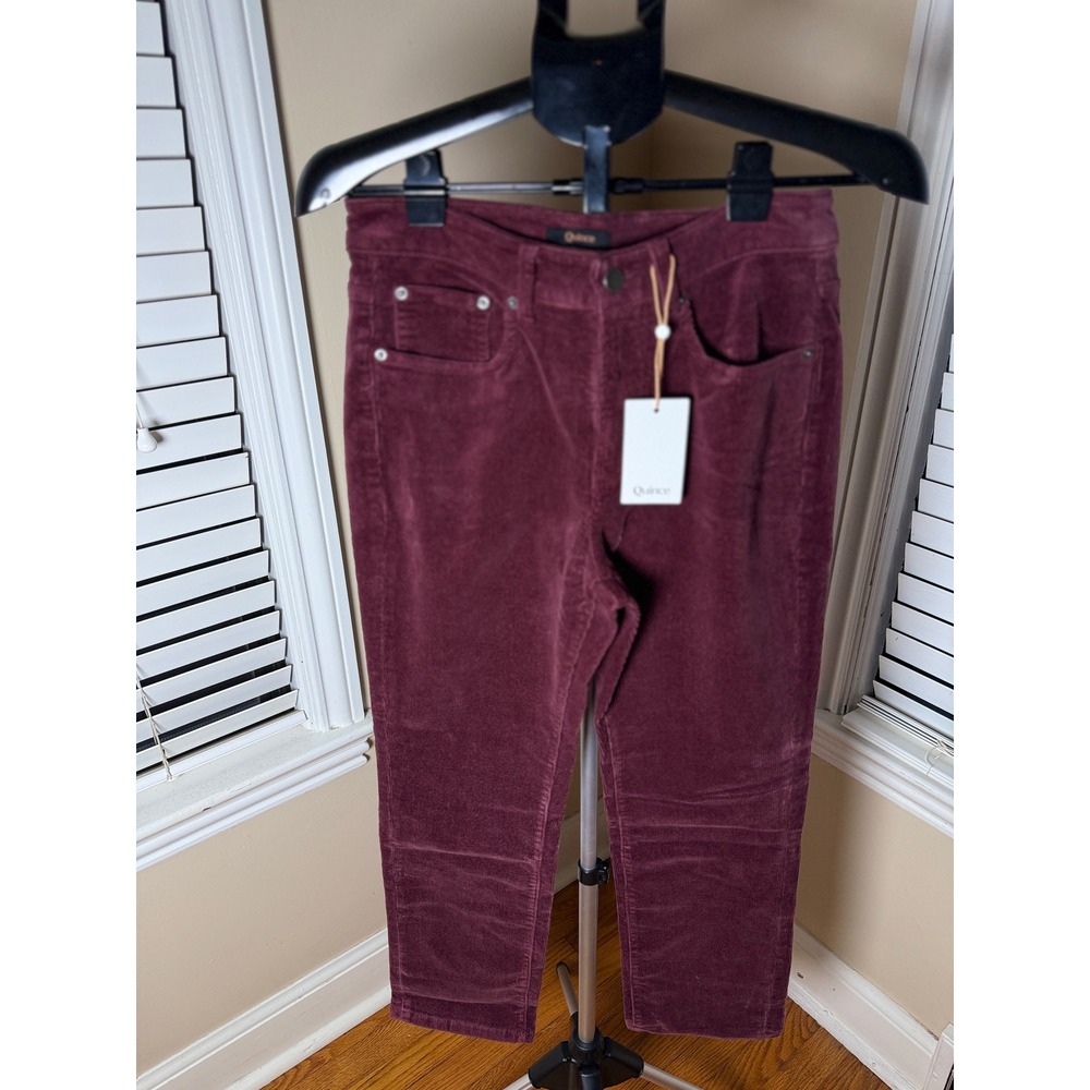 Quince Organic Stretch Corduroy Straight Leg Pants Barolo Burgundy Size 4 NWT